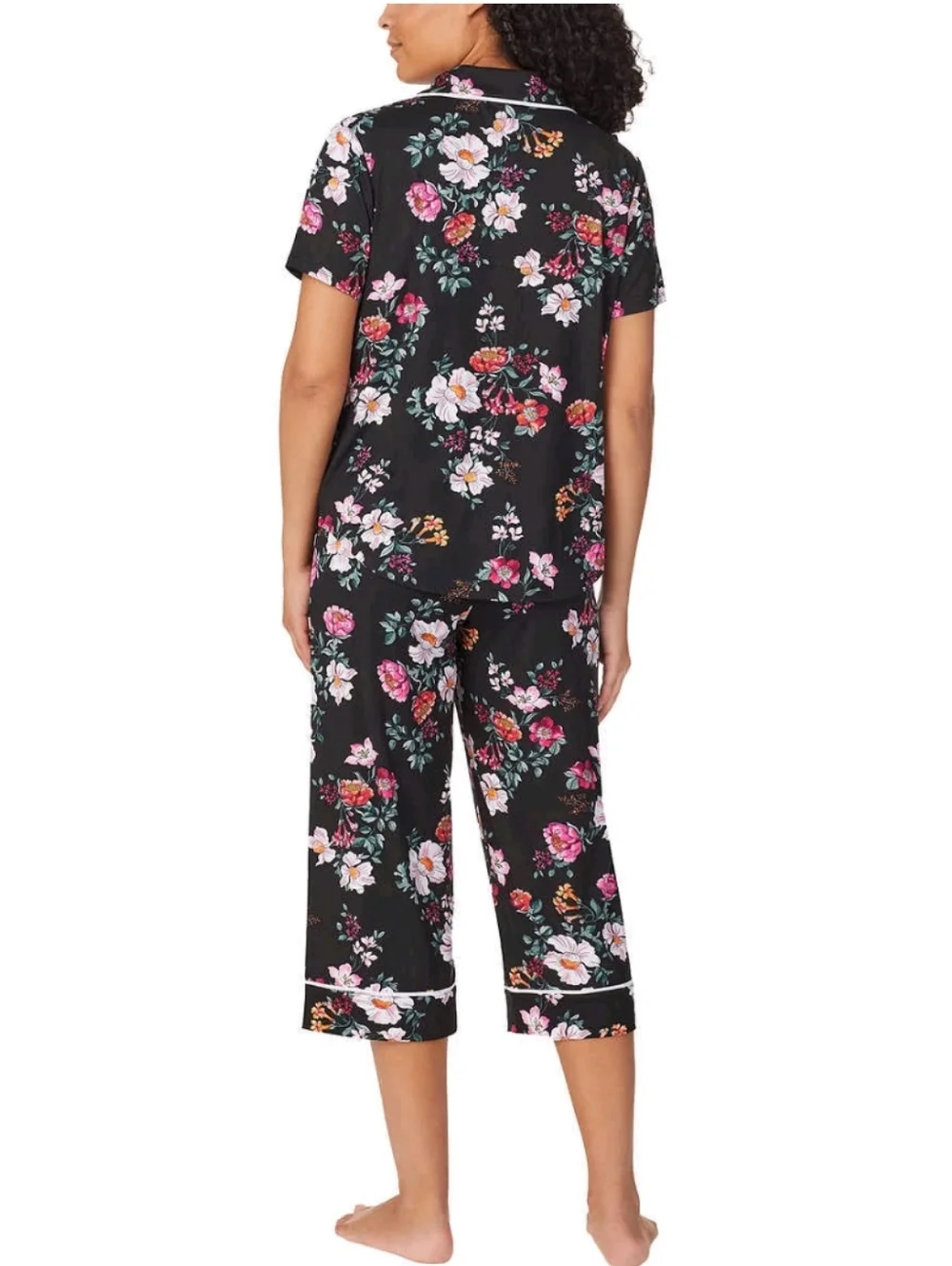 Room Service Black Floral Soft Short Sleeve And Capri Pajama Set XXL - Picture 2 of 6